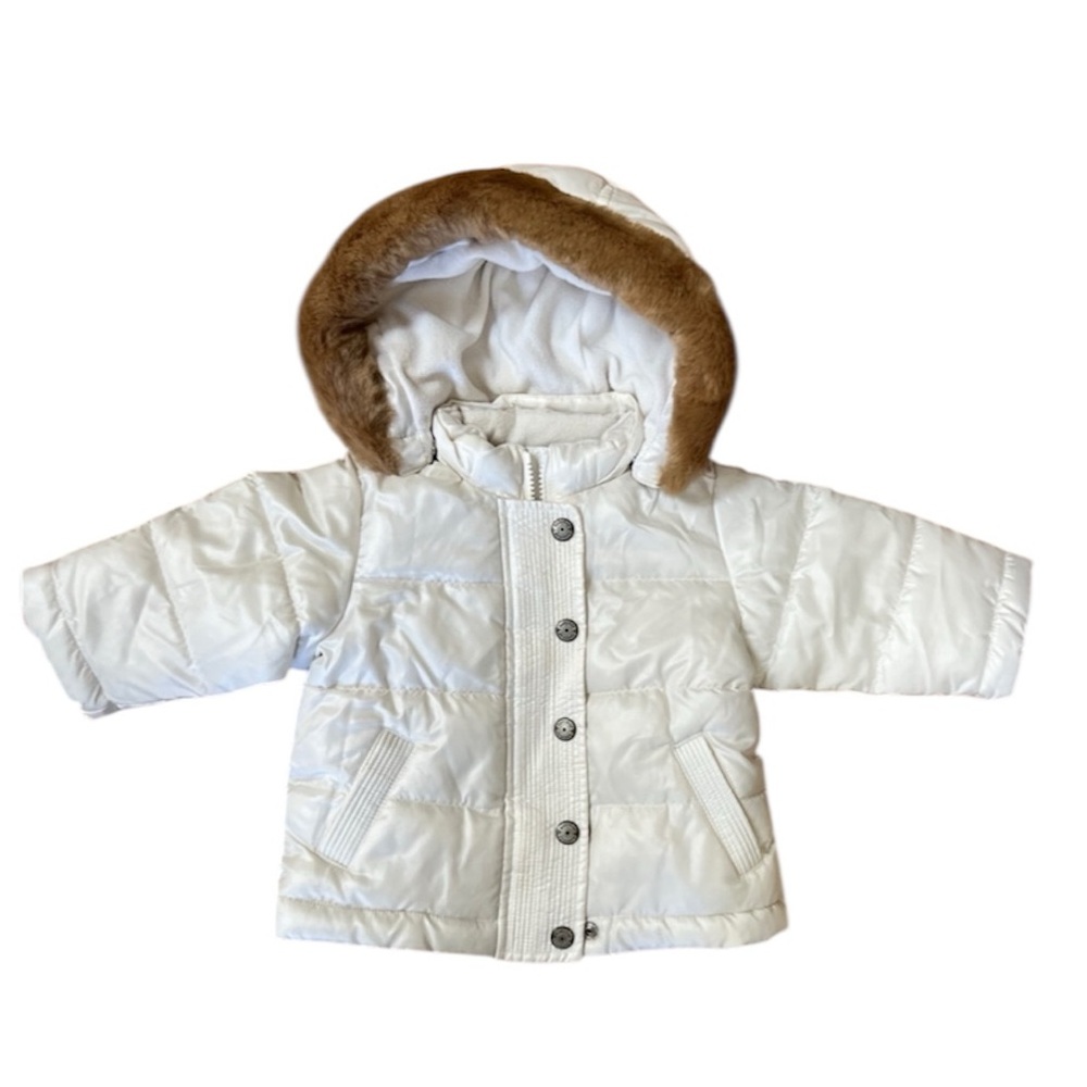 Baby Gap White Faux Fur Jacket Coat Sz 6-12 Months